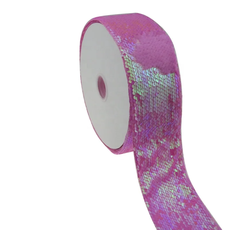 

3'' 75mm shiny pink to neon pink Spangle Reversible Sequin Fabric Ribbon for Dress Bows Decoration Accept Customized Order, Customized or 196