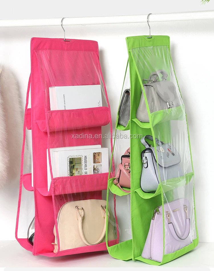 Blue Hanging Handbag Organizer 6 Pockets Tote Purse Clutch Storage Holder for Wardrobe Closet