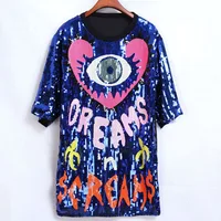 

Women Summer Casual Eye Tee Tops Sexy Solid Sequin Club Fashion Short Sleeve Round Neck Pullover T Shirt Loose Woman Clothing