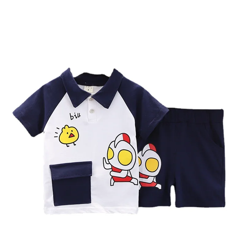

new 2021 Comfortable Baby Sets Polyester Material Green Color Baby Clothing Sets Print Cartoon Boys Soft Casual Summer suits, Red,yellow, blue