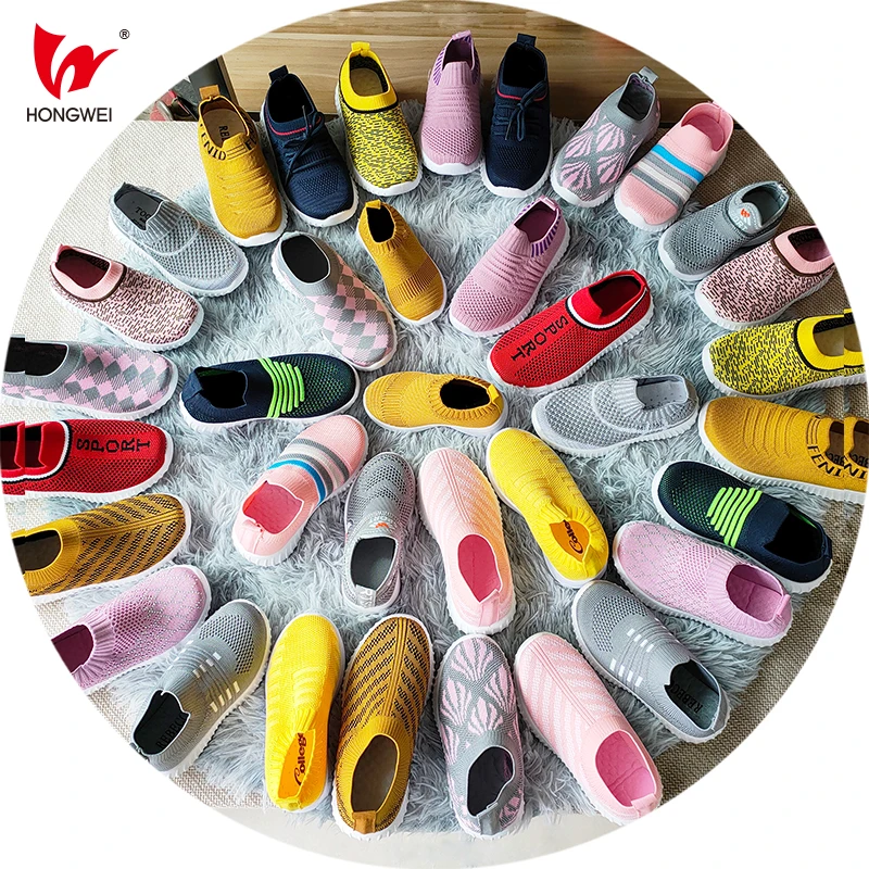 

New model kids Fashion Casual sport shoes stock shoes unisex Flying Knitting Sneakers slip-on Shoes Socks, Mix colour