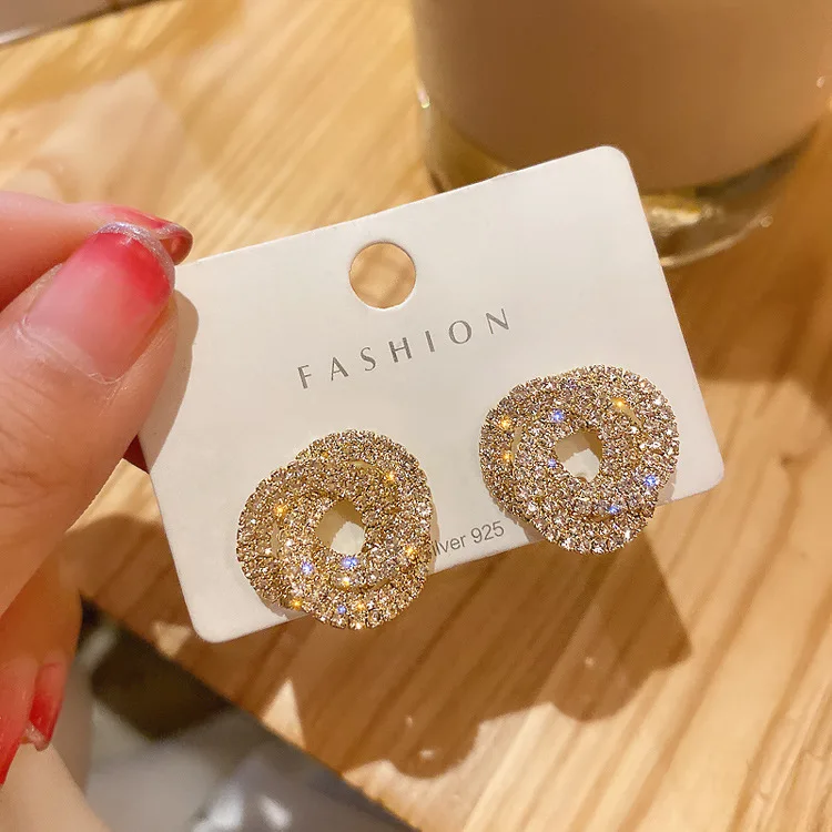 

fashion trendy jewelry gold plated circle crystal cz earring stud