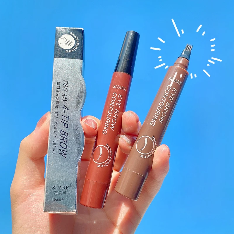 

Hot sale Waterproof 4 Fork Tip Eyebrow Tattoo Pencil Natural Long Lasting Dark Brown Liquid Eye Brow Pencil
