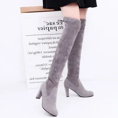 

New autumn and winter high-heeled over-the-knee boots women round toe skinny legs elastic long boots for women