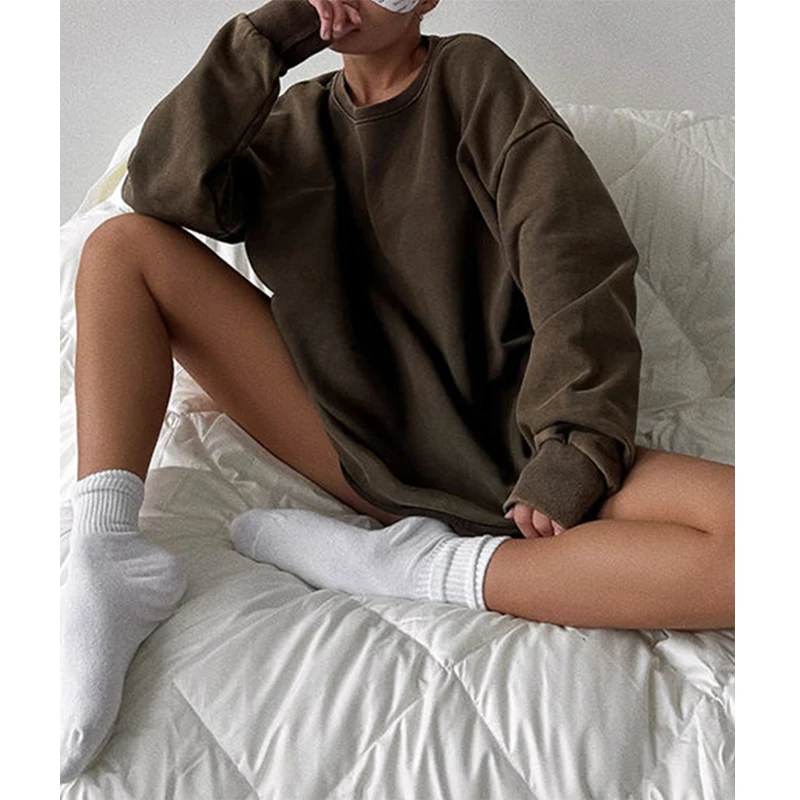 

Custom solid color women's hoodies sweatshirts plain pullover oversized crewneck sweatshirt women