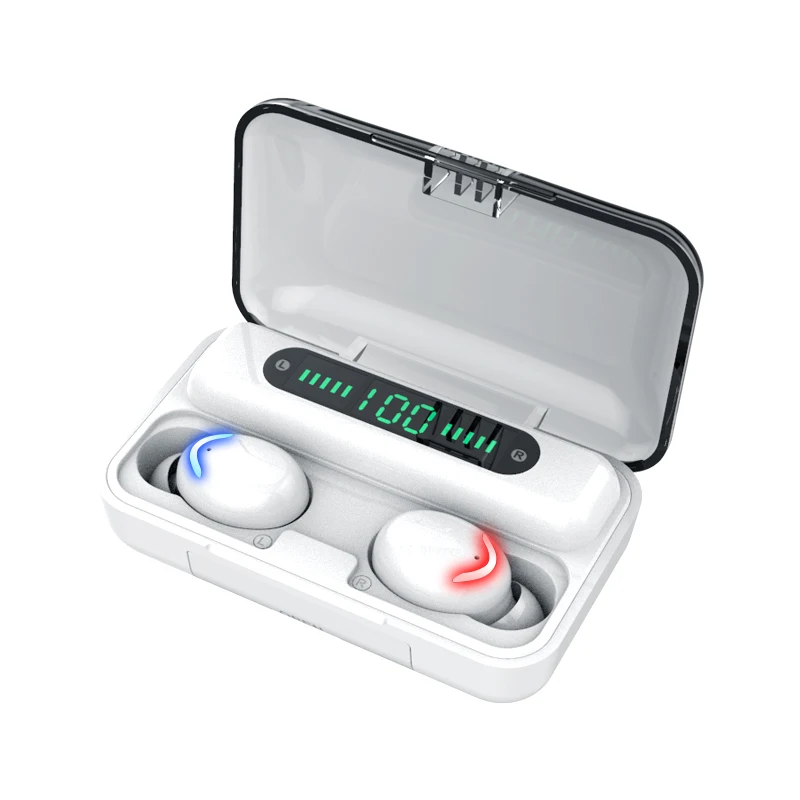 

New F9 tws wireless in ear headphone, 3 Digit LCD Display 9D Stereo Sound Wireless Earbuds Smart Sensor Touch Control, Black/white