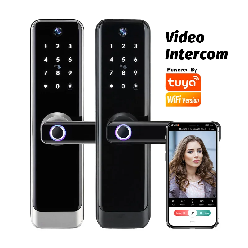 

Tediton Mobile Tuya Lock Waterproof Outdoor Smart Biometric Fingerprint wifi door lock cat eye with video intercom