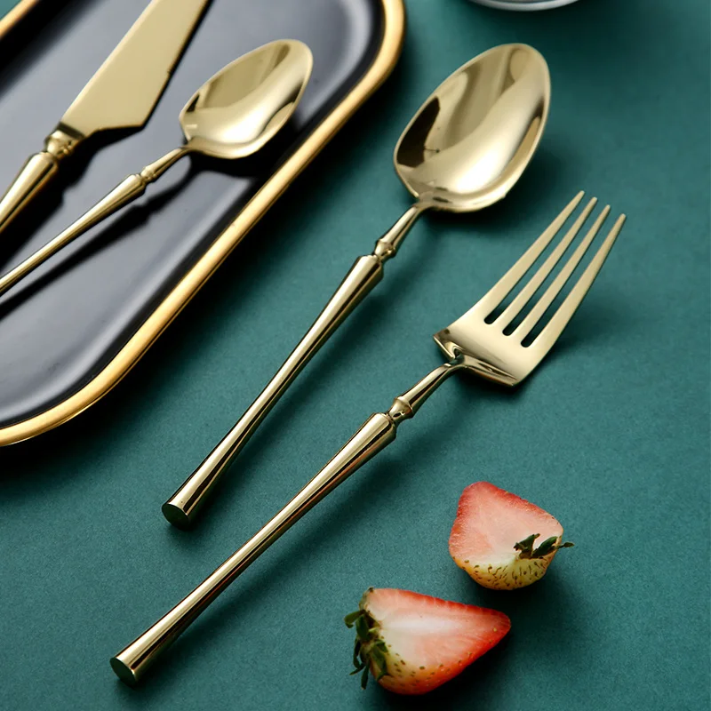 

Luxury High Mirror Eco-friendly flatware set knife fork spoon camping cutlery set, Golden