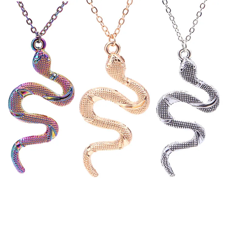 

Wholesale Trendy Women Rainbow Color Snake Pendant Chain Necklaces, Picture or customized