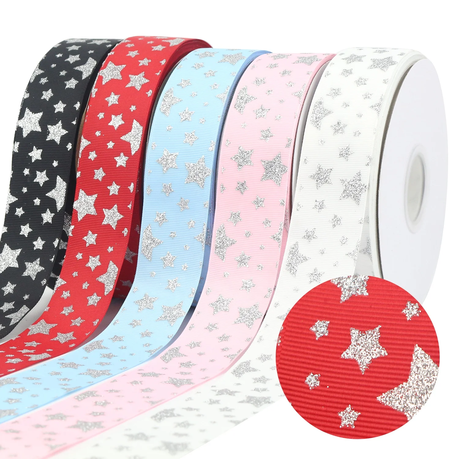 

Midi Ribbons Stock Sale Glitter Star Print 38mm Grosgrain Ribbon Roll For Hair Bow DIY Crafts