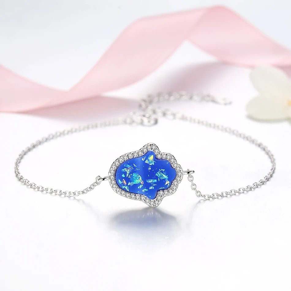 

Hot Selling 925 Sterling Silver Hamsa Hand Bracelets With Cubic Zirconia Opal friendship Bracelets For Women Jewelry Gift