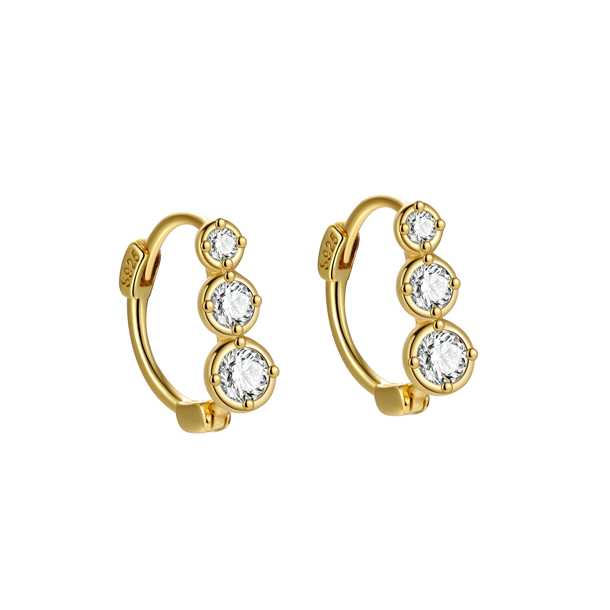 Luxury Earrings 925 Sterling Silver Three Round Cubic Zirconia CZ Stone Earrings for Women Girls Fine Jewelry Wholesale