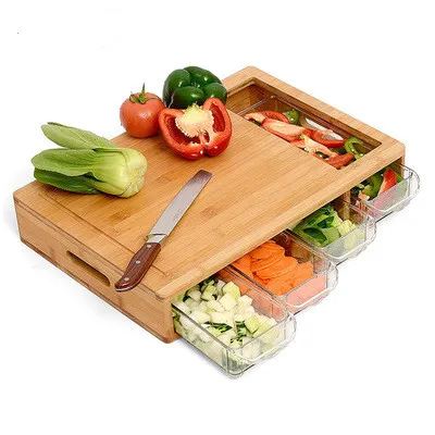

Multi-functional Home Kitchen Bamboo Cutting Board with Container Tray Storage Boxes Chopping Board