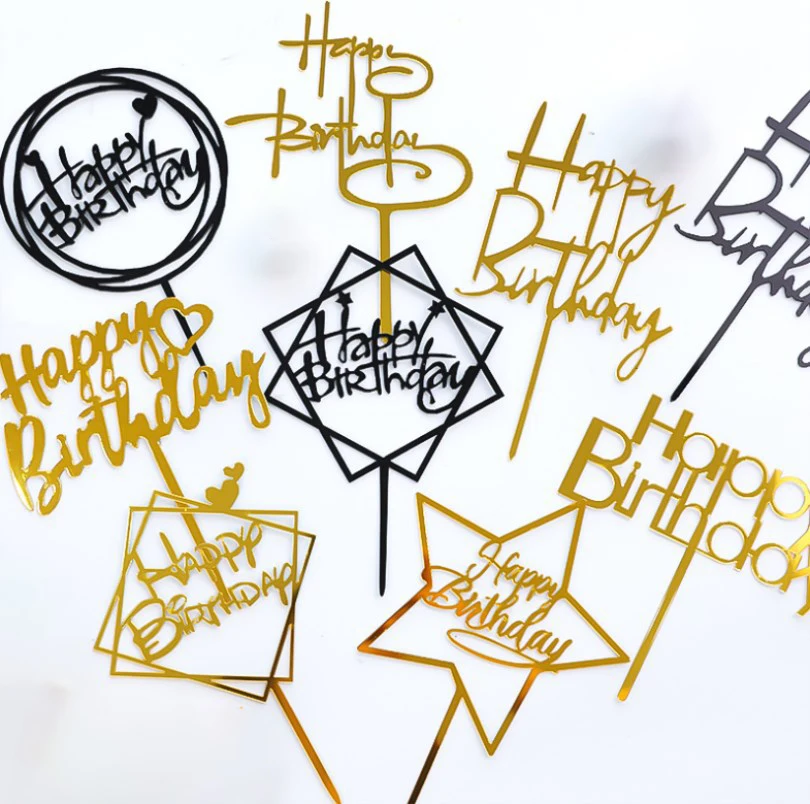 

Ychon Geometry Round Letter Cake Toppers Gold Acrylic Cake Topper Happy Birthday Wedding Party Cupcake Toppers for Party Decor