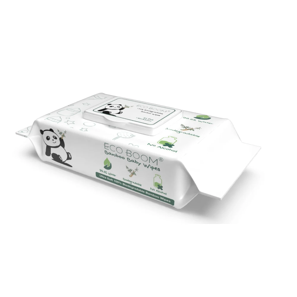 

ECO BOOM plant based organic nonwoven disposable biodegradable facial baby wipes bamboo, Natural color