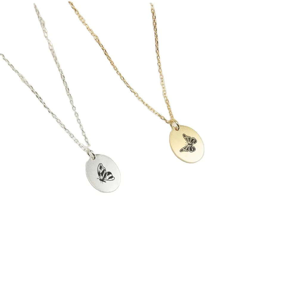 

Minimalist Jewelry Custom Butterfly Pendant 18k gold Coin Smooth Oval Necklace Elegant 316L Stainless Steel Pendant Necklace