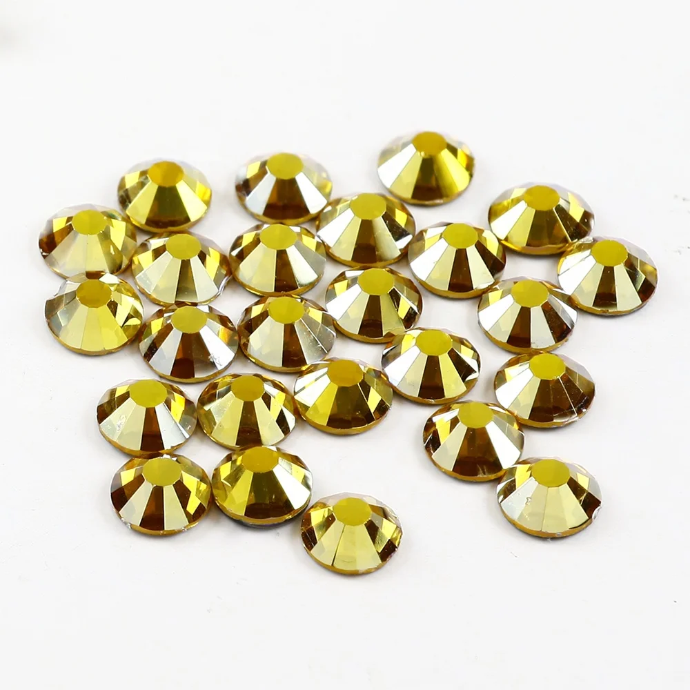 

Factory multiple sizes Flat Back Glass Strass Topaz AB Hot Fix Shining Rhinestone For Garment Decoration