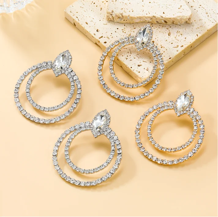 

Fashion Metal Rhinestone Geometry gold Multi layer circular Dangle Earrings Birthday Party Exaggerated Jewelry Women Accessories