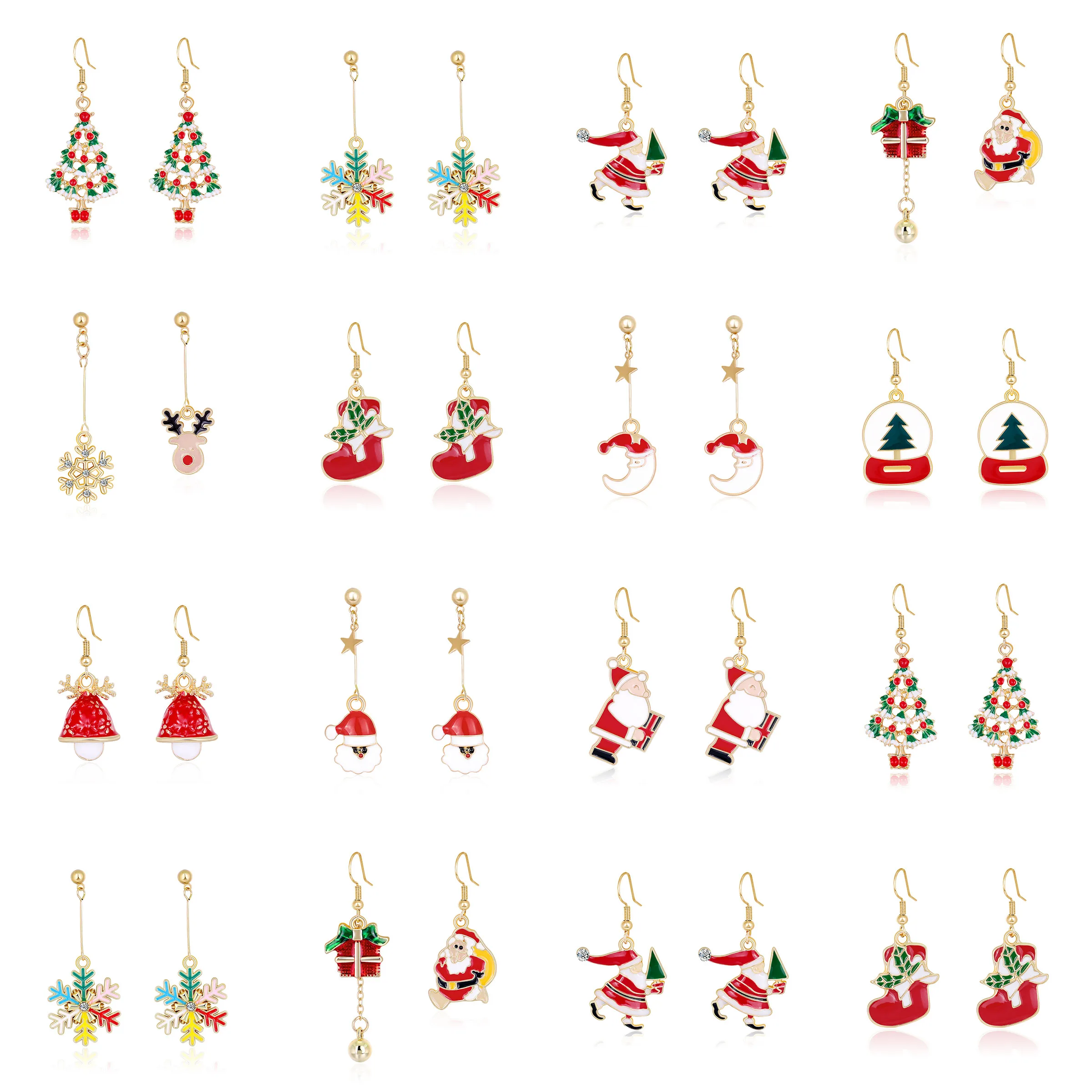 

Earings For Women 2021 Christmas Tree Santa Sika Deer Stocking Snowflake Bell Creative Long Dripping Oil Fashion Xmas Earring, Multi color