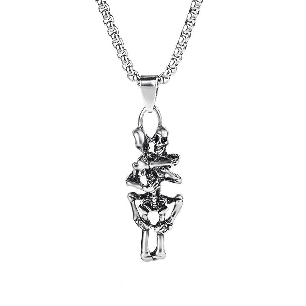 

Men Women Eternal Lovers Skeleton Pendant Stainless Steel Jewelry niche design Skull Goth Punk senior couple necklace