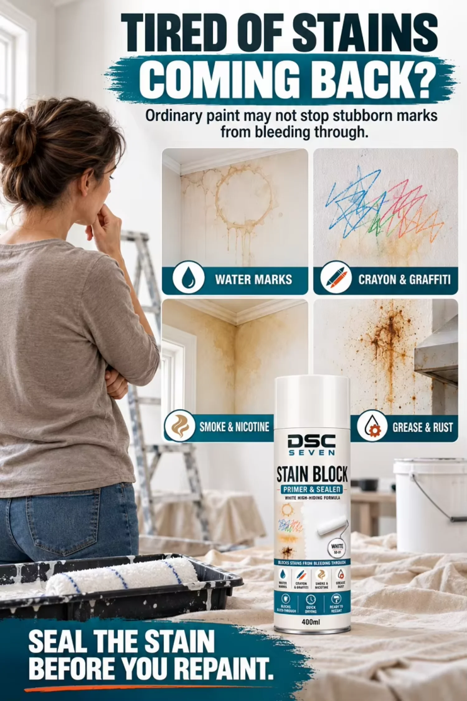 Stain Blocking Acrylic Primer Spray Paint Water-based Matte for for Ceiling Wall Door Repaint