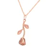 Stainless Steel Jewelry Collier Pink Gold Rose Statement Pendant Necklace Women's Beauty and Beast Jewelry Lovers Gifts