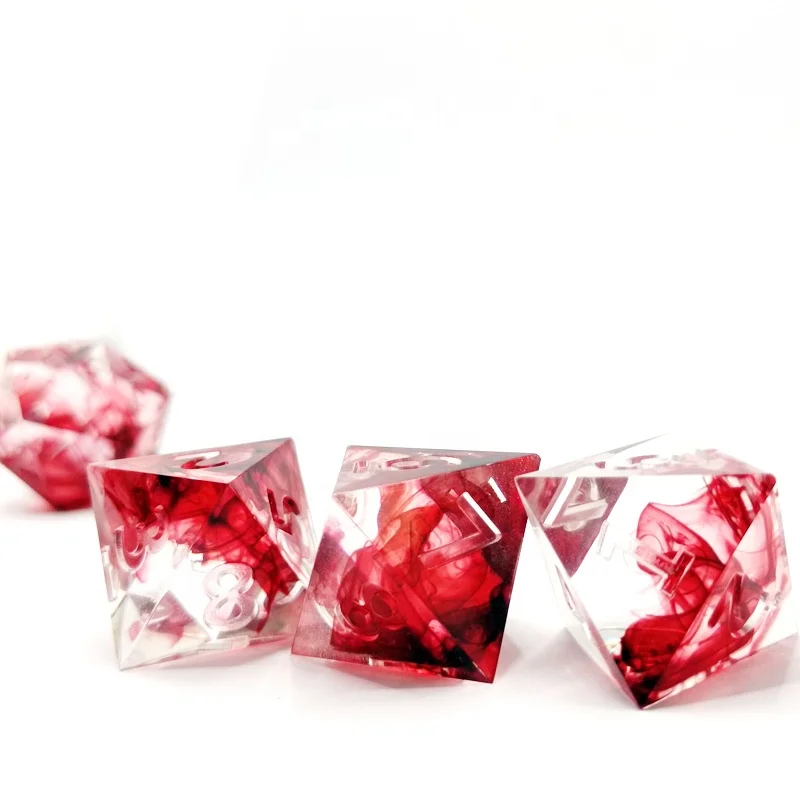 

best-selling crystal clear blood effect acute Angle resin dice set DND/ RPG dice