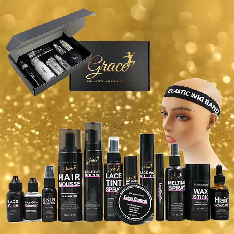 

New Arrival Lace Glue Remover Wax stick Lace Tint Spray Mousse Melting Spray lace Wig Install kit With Packaging Box