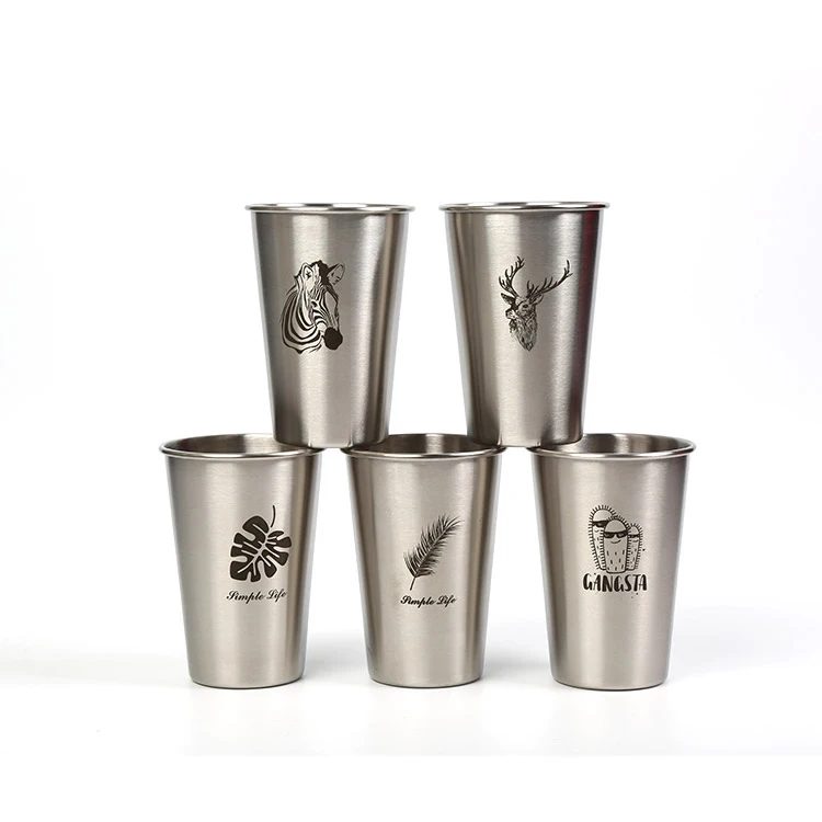 

12oz 16oz BPA Free Stackable Coffee Travel Stainless Steel Metal Pint Cups with Logo, Silver