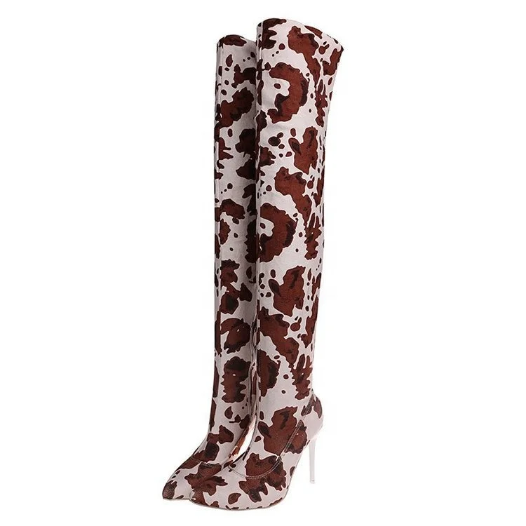 

DLL96547 Latest fashion 2020 cow print thin heel ladies boot casual sexy thigh high boots, As picture or customized color