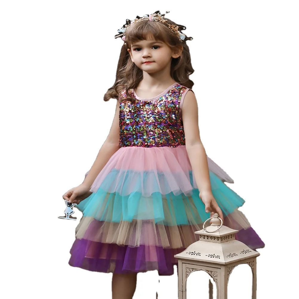 

Colorful fluffy Princess girl party dresses children's sequined tutu dress for 6 years old lovely baby girl birthday dresses