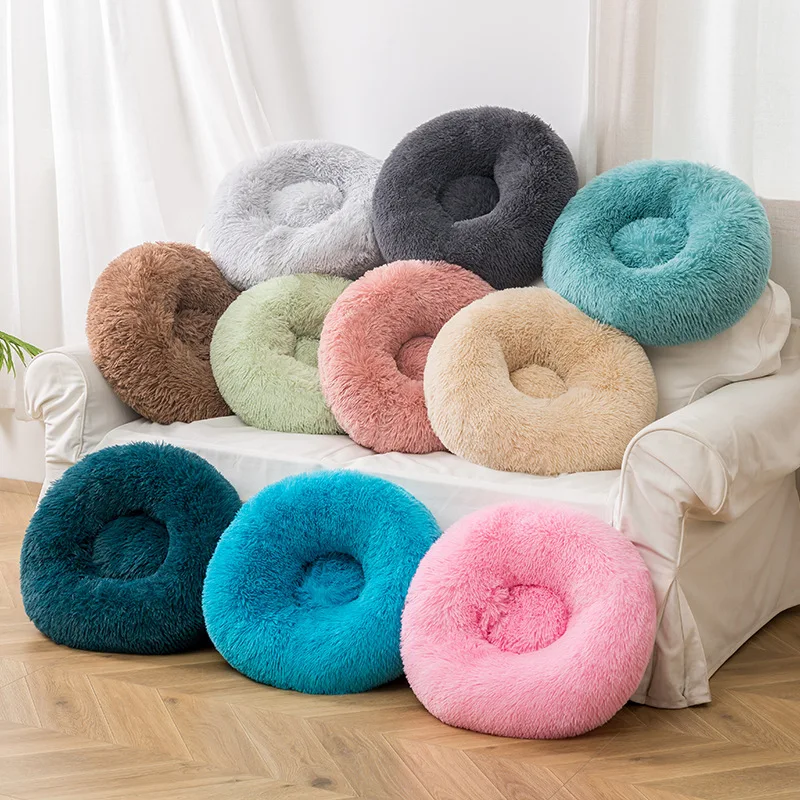 

Manufacturer wholesale pink luxury donut round plush dog pet cat bed