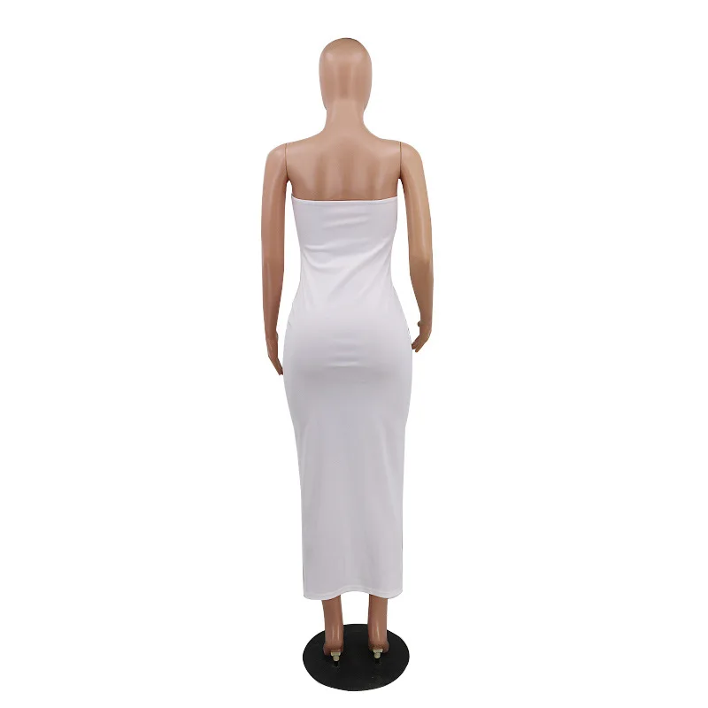 LDDRESS 2020 Sexy Long Dress Summer Club Strapless Bodycon Solid Color Sleeveless Dress Fashion Women Long Dress