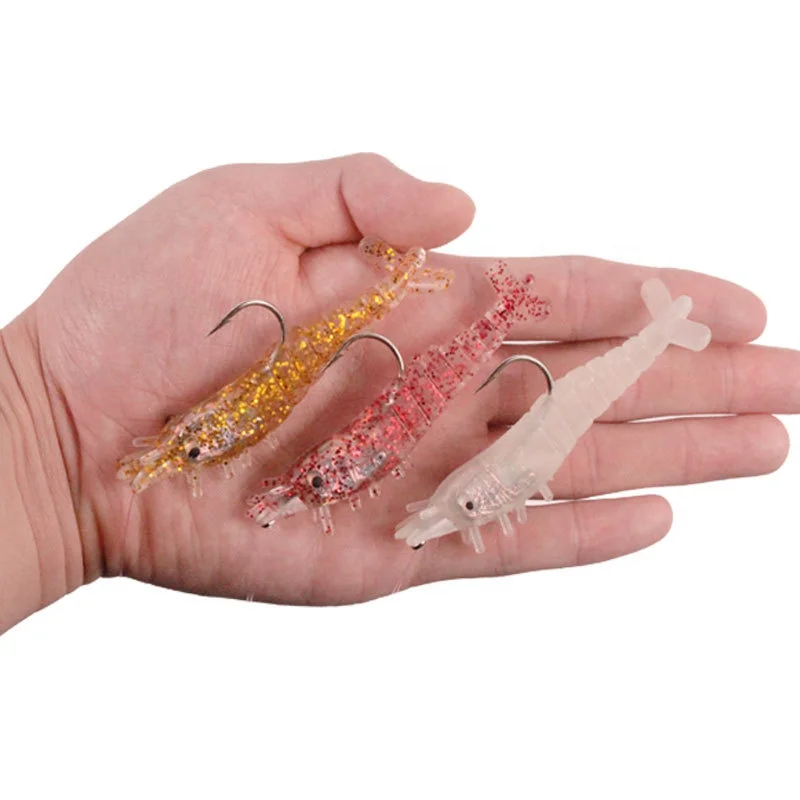 

Factory directly sell luminous shrimp-shaped soft bait lures fishing with single barbed hook, 3 colors