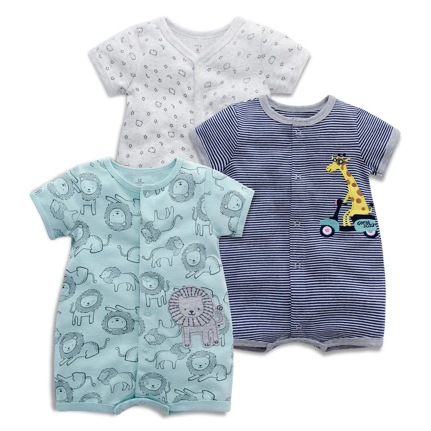 

Factory Wholesale Children's Short Sleeves Outfit Clothes Lion Print Jumpsuit Baby clothing Romper, Printed