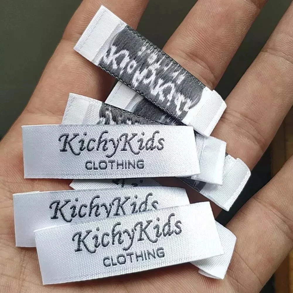 

1000pcs , 1.5 * 5.5 cm Custom dark grey clothing tag damask polyester cloth woven label