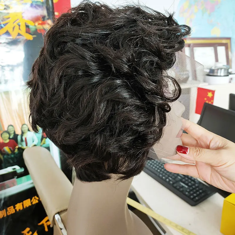 

Double Drawn Water Wave Short Curly Lace Frontal Wig Short Pixie Peruvian Wigs Pixie Cut Closure Wig