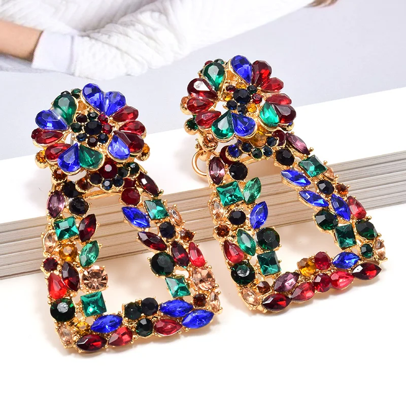 

Kaimei 2020 Fashion Jewelry Gold Metal Colorful Rhinestone Dangle Drop Earrings High-Quality ZA Crystal Earrings For Women, Many colors fyi