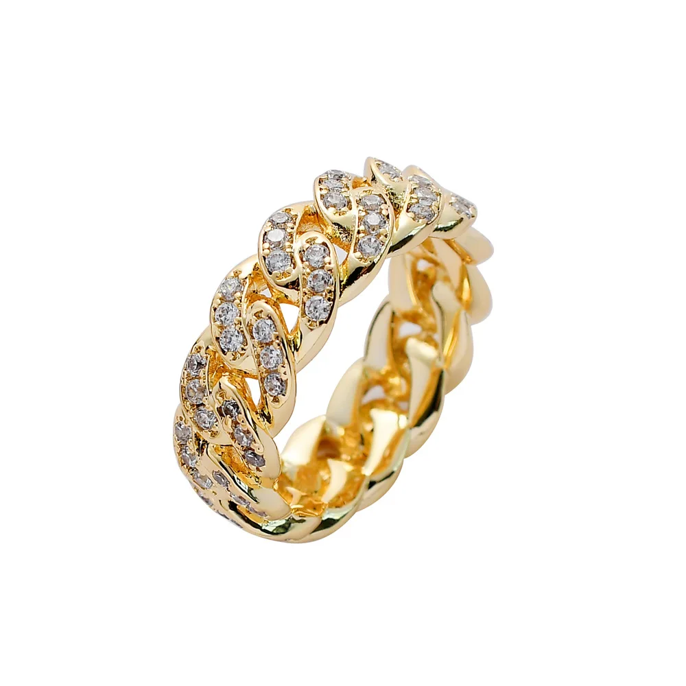 

Hip-hop Ring Micro Zircon Ring 8mm Cuban Chain Shape Men's Ring Wholesale