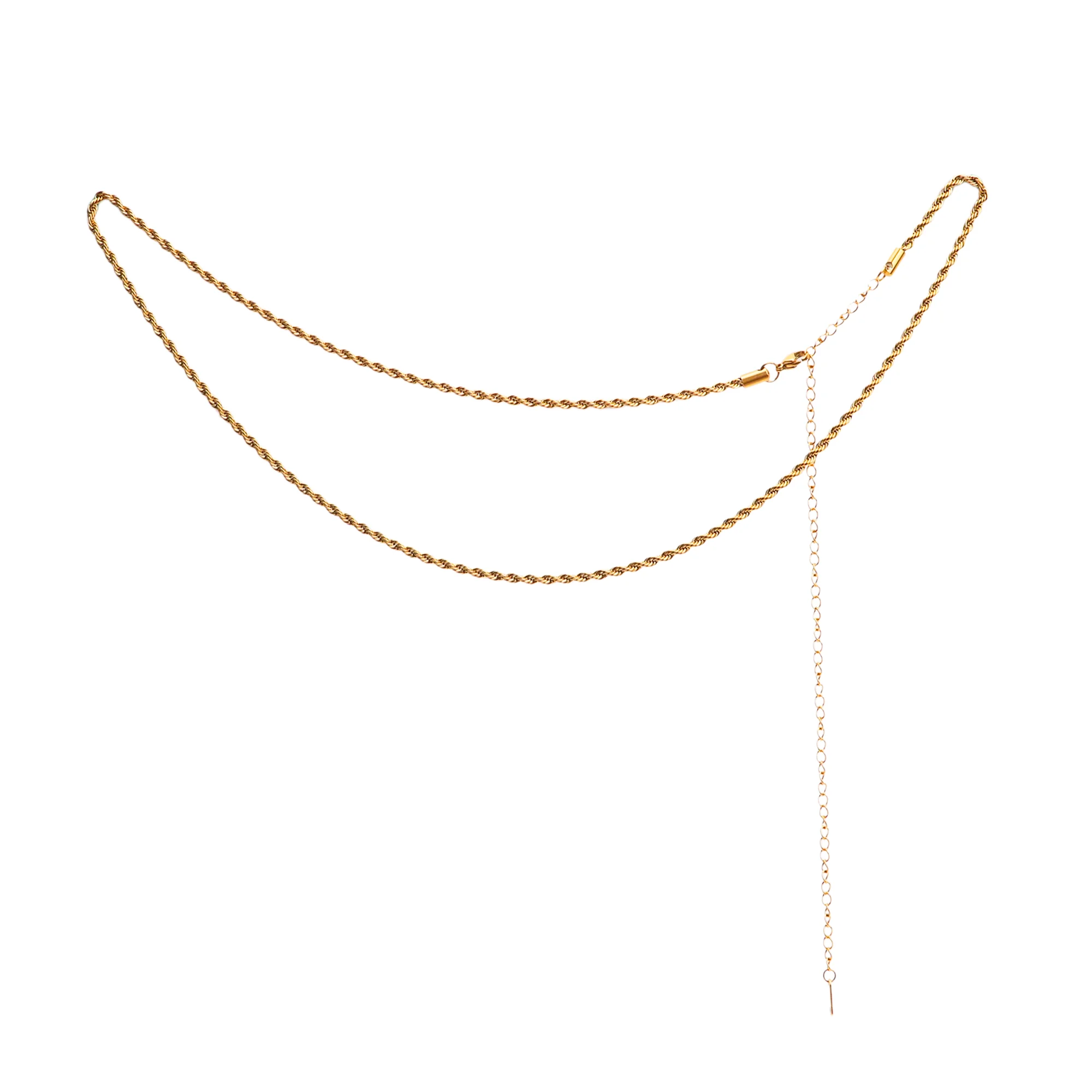 Chris April minimalist 316L stainless steel PVD gold plated 5mm simple rope twisting long belt chain