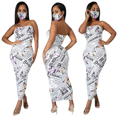 

B35928A 2021 New Arrivals Summer Fashion hot print Women Casual tube Dresses, Shown