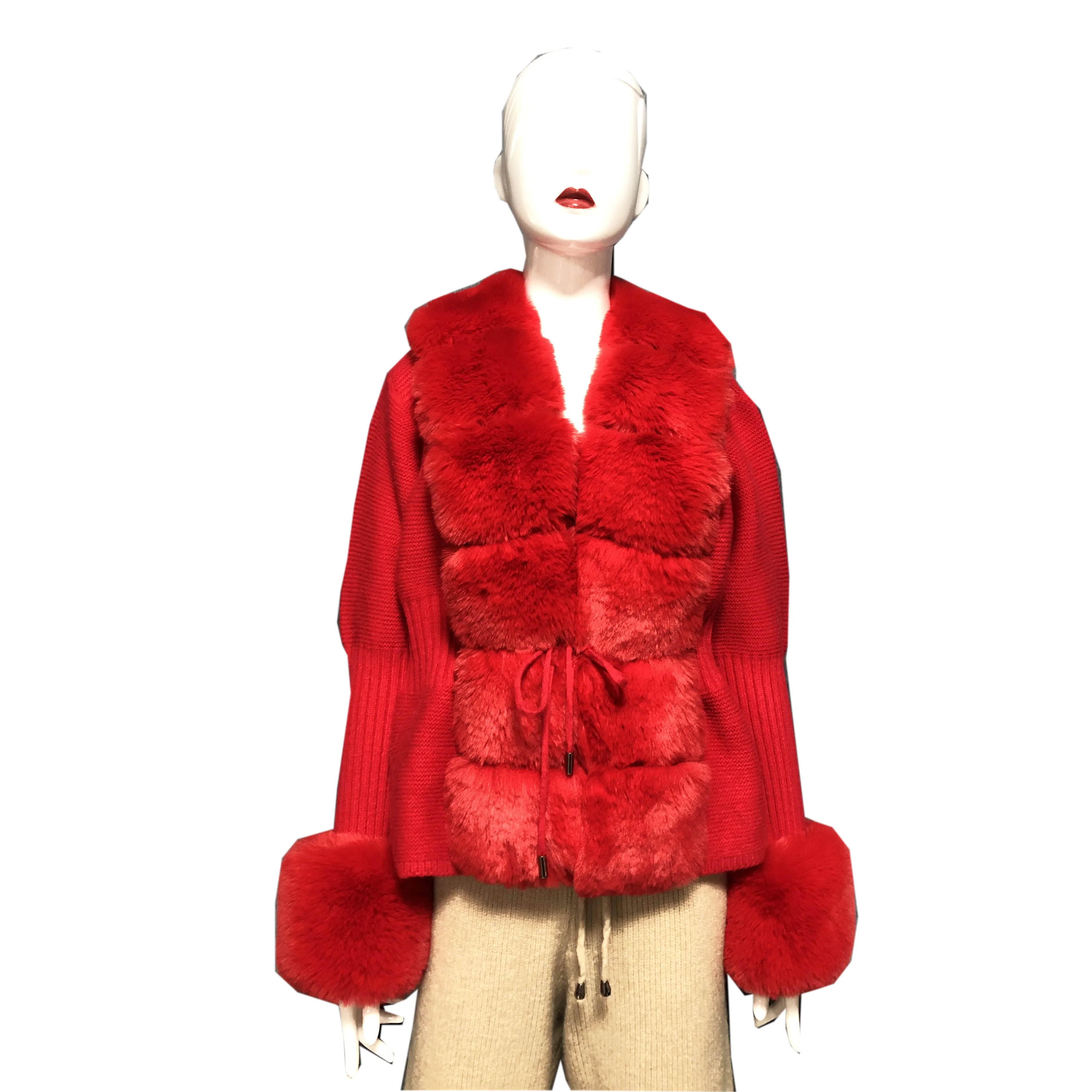 

Selling Elegant Style Cardigan Custom Color Knitting Coat Fur Cuff Cute Knitted Sweater For Ladies, Many color choics