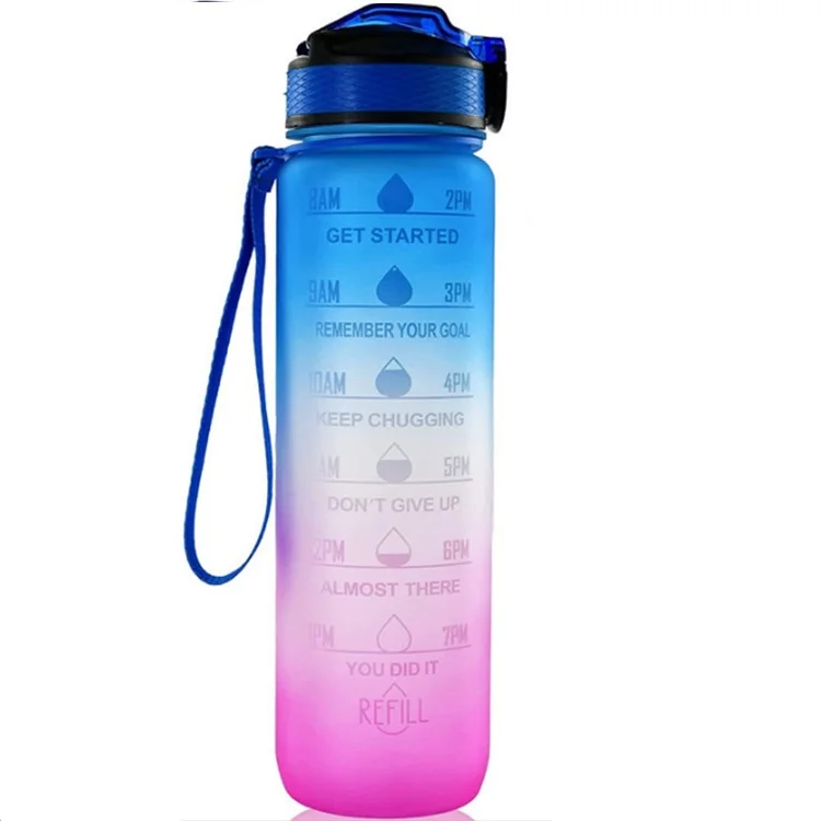 

1 Liter Motivational Water Bottles 1000ml Bpa Free plastic Water Bottle With Time Marker, Customized color acceptable