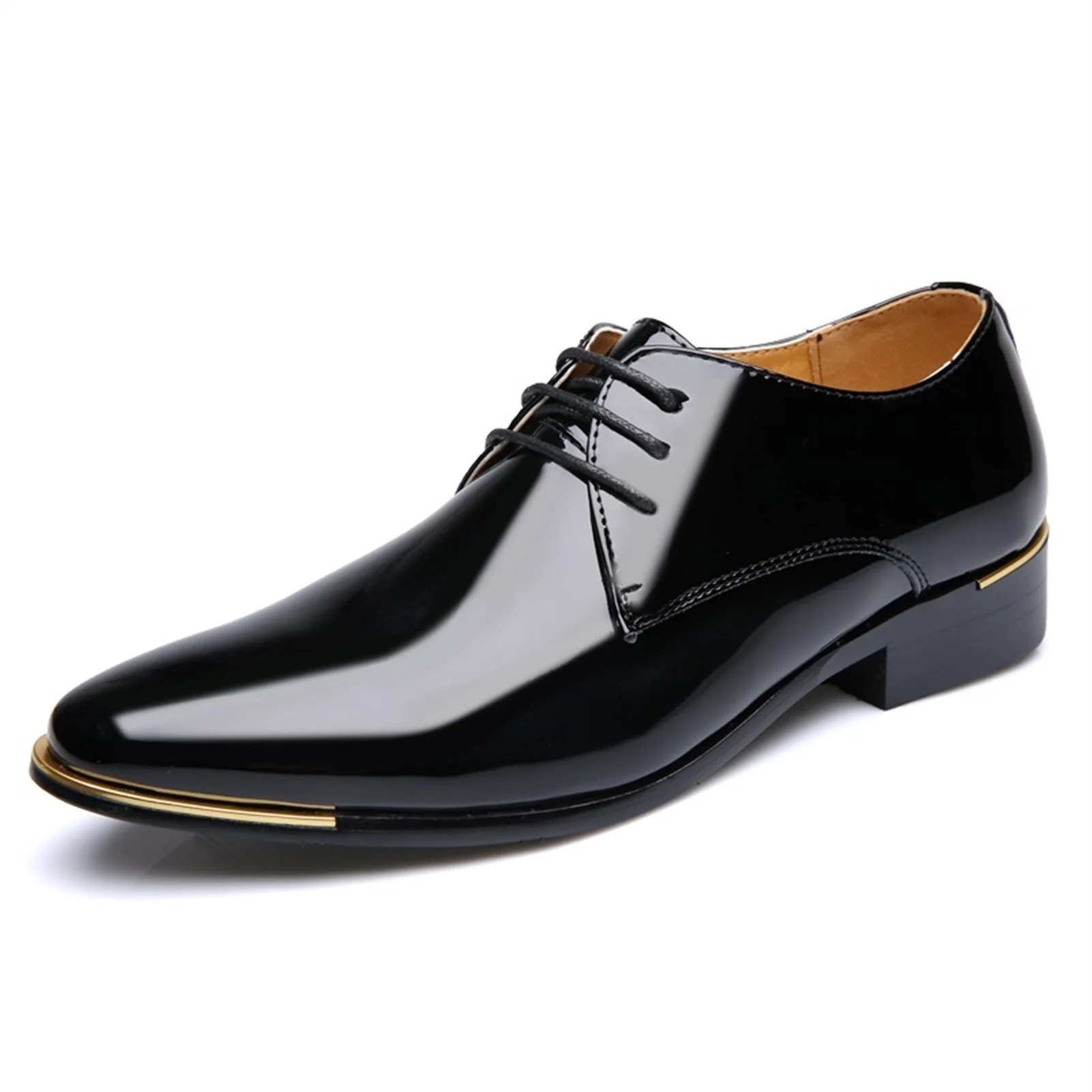 

Men's Lace up Patent Leather Oxfords Low Top Block Heel Office Wedding Shoes