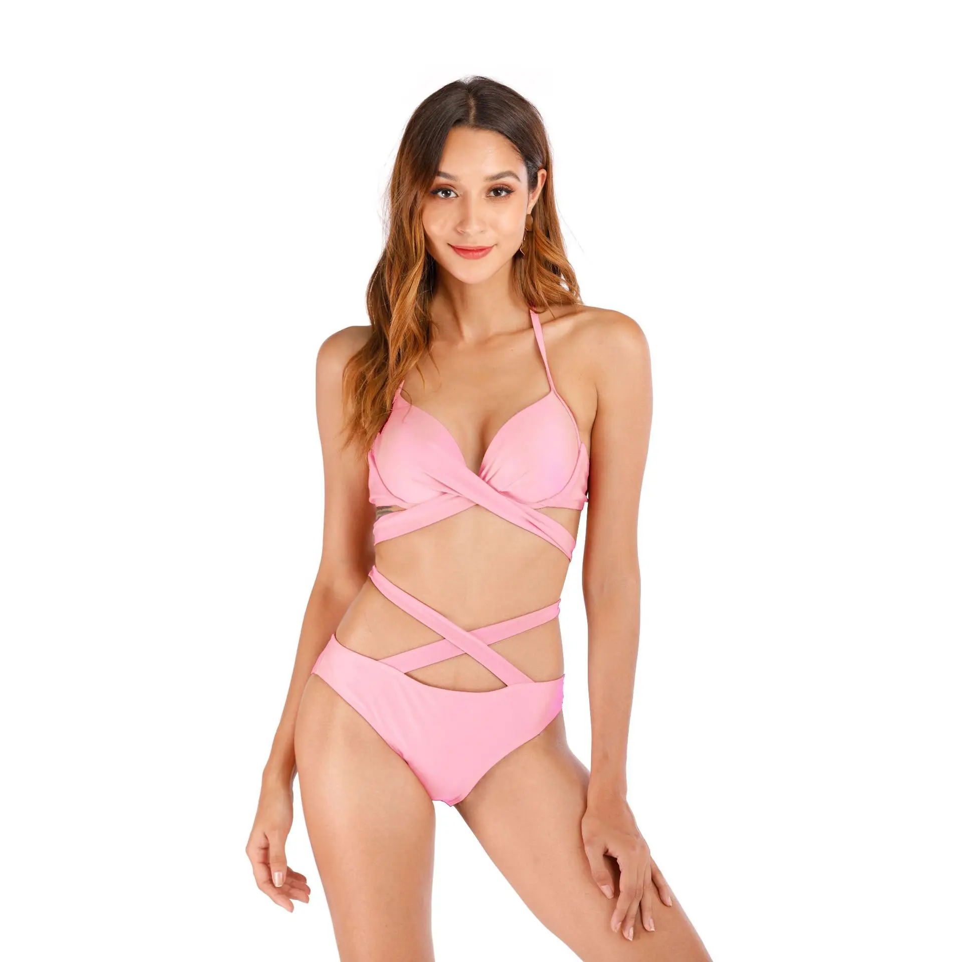 

Factory direct hot sale bikini hot swimwear European sexy cross strap split swimsuit