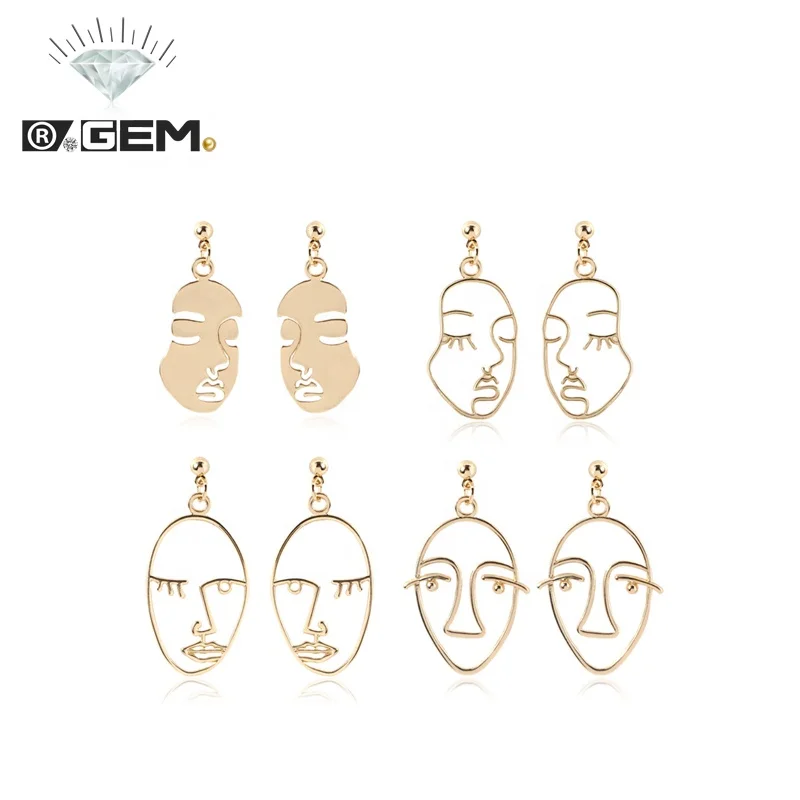 

R.GEM. Simple Personality Retro Hollow Gold Color Alloy Abstract Face Earrings