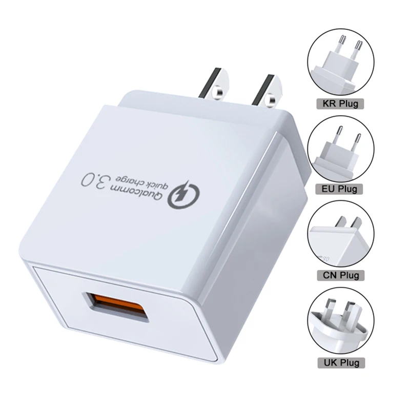 

QC3.0 US EU UK Plug USB Type C Portable Phone Charger Wall Charger 5V 9V 12V Fast Charging 18W For, Black /white /customized