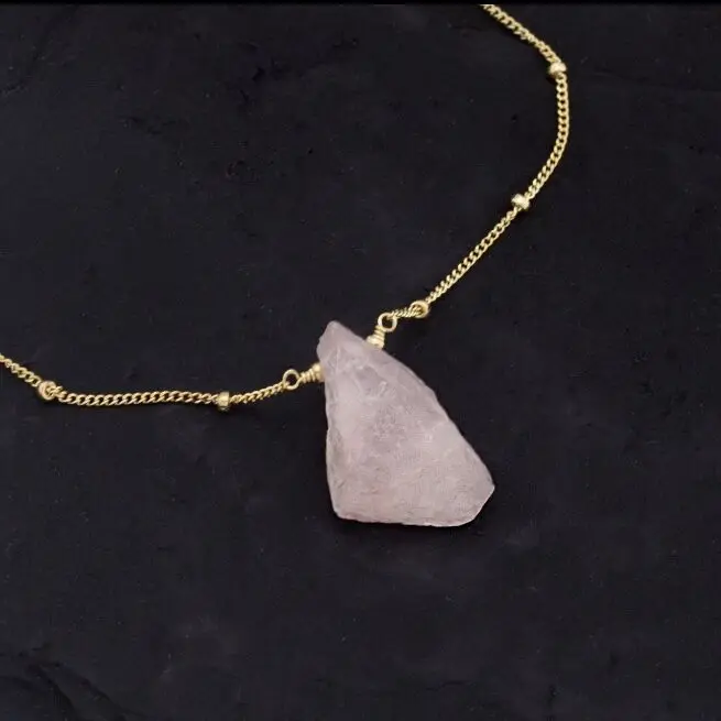 

LS-A2456 crystal pendant layering necklace,raw rose quartz gemstone birthstone pendant necklace women jewelry