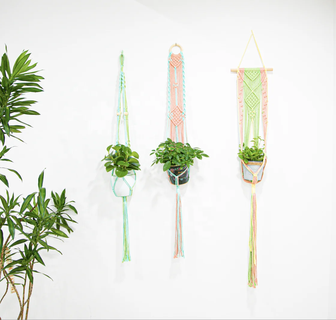 

Macrame Plant Hanger Handmade Morocco Style Woven Wall Hanging Multiple Color Flower Pot Holder Set of 3, Rainbow color as picture shown