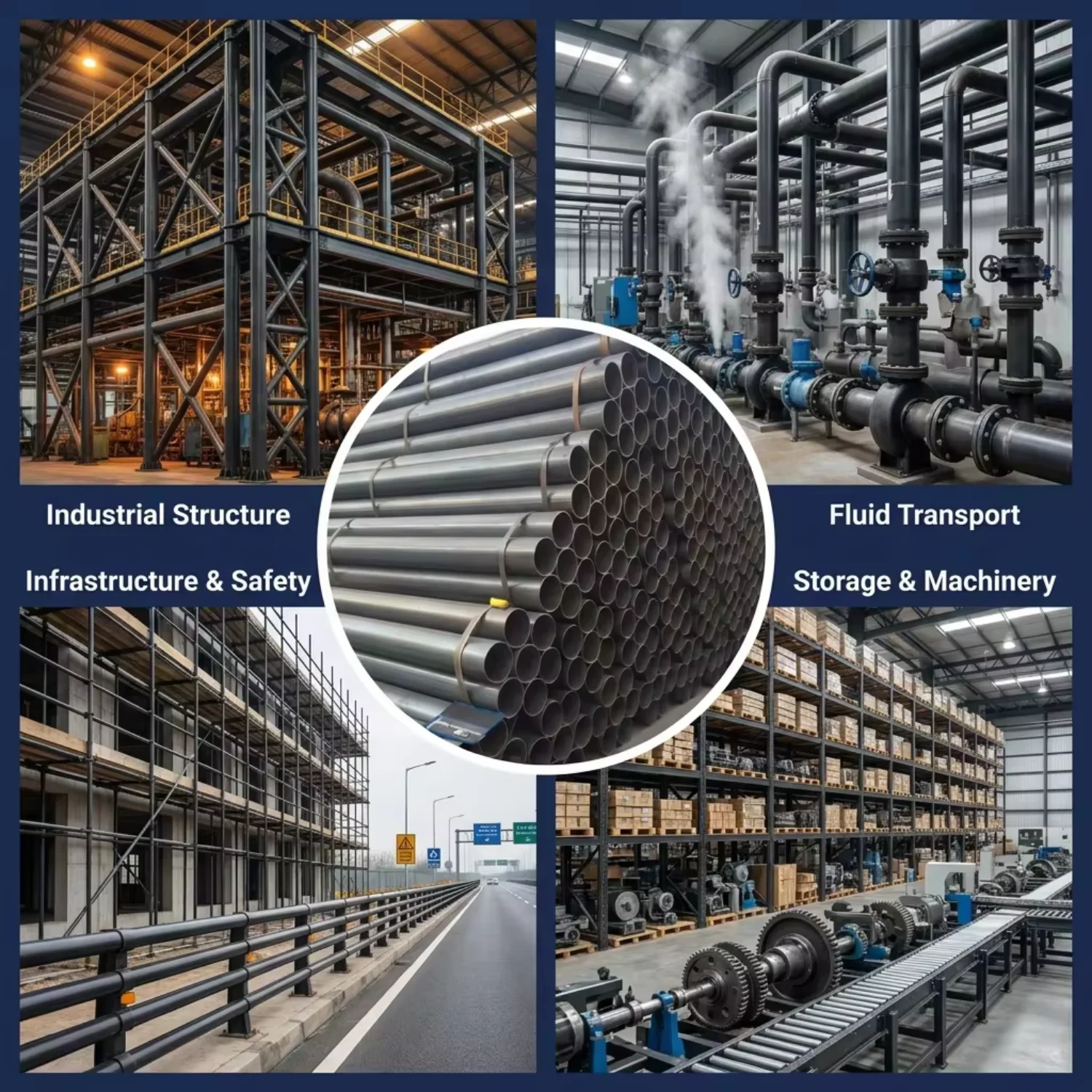 Black Carbon Steel Round Welded Tube for Outdoor Installation and Harsh Working Environments